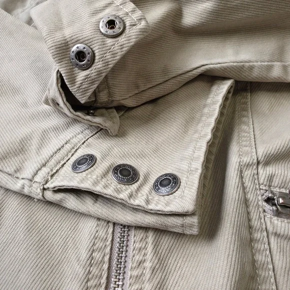French Cuff Women's Khaki Utility Jacket‎ Medium Cotton Zip Front Pockets - Picture 8 of 8